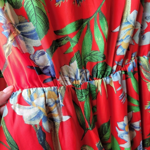 NWT Fashion Nova Orange Floral Small Long Sleeve Elastic Waist V Neck Romper - Picture 11 of 13